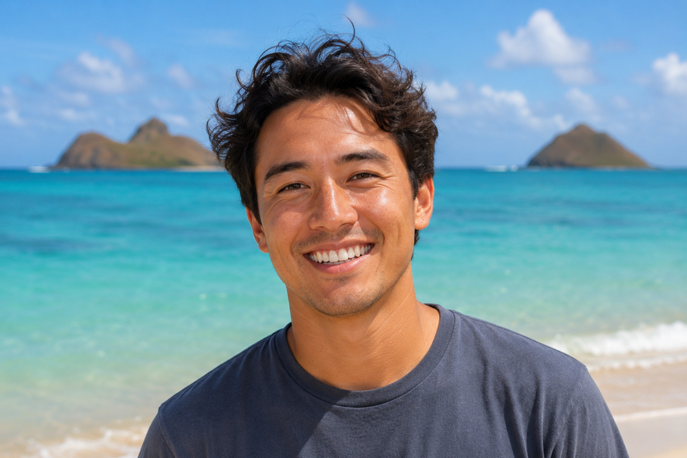 smiling man on the beach