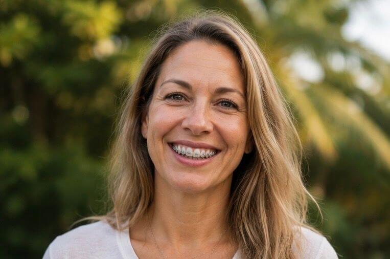 adult woman smiling with braces