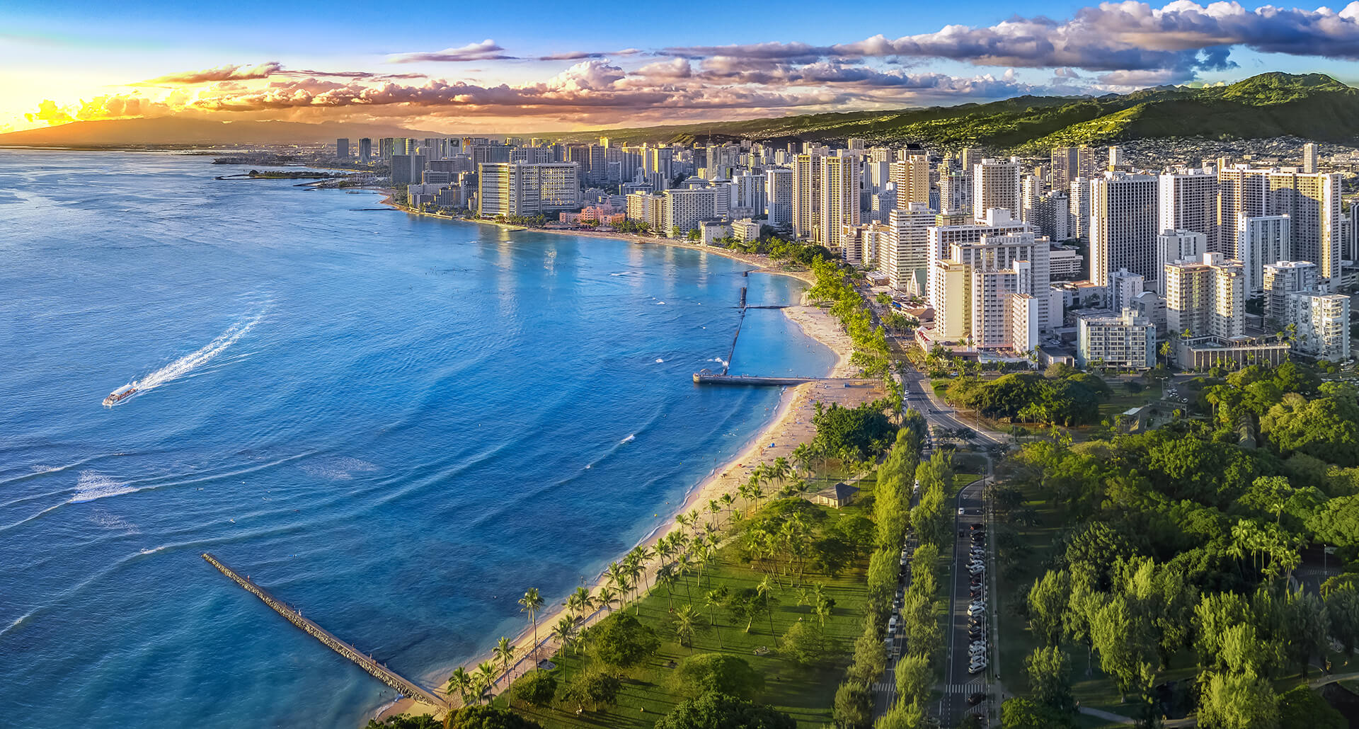 arial photograph of honolulu coastline and city