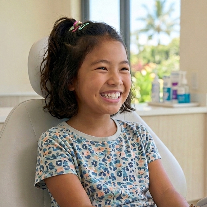 young girl smiling in a orthodontist office